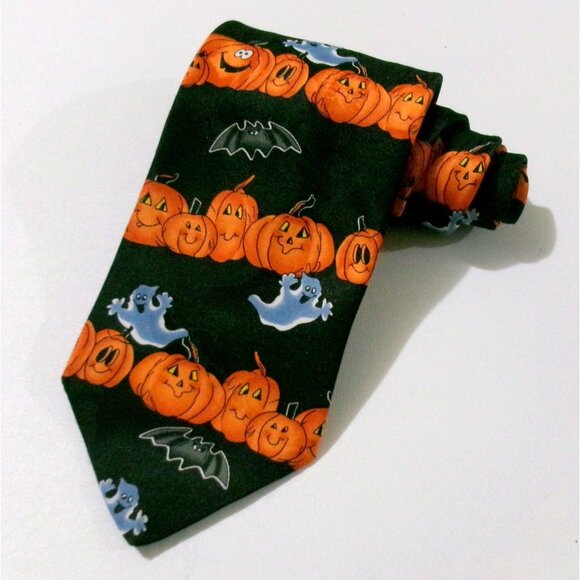 Vintage Hallmark Halloween Men's Tie Ghosts Pumpkins NovelTies Spooky Necktie - Picture 1 of 6